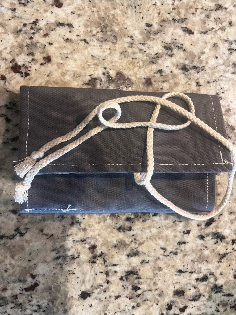 Men's Gray Canvas Crossbody Bag with White Rope Strap